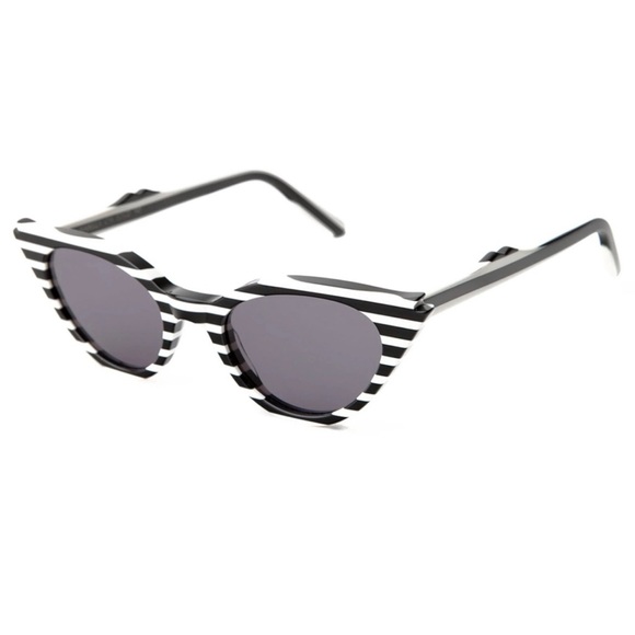 Illesteva Isabella Black + White Striped Cat Eyes Sunglasses - Candy Stripe - Picture 1 of 9
